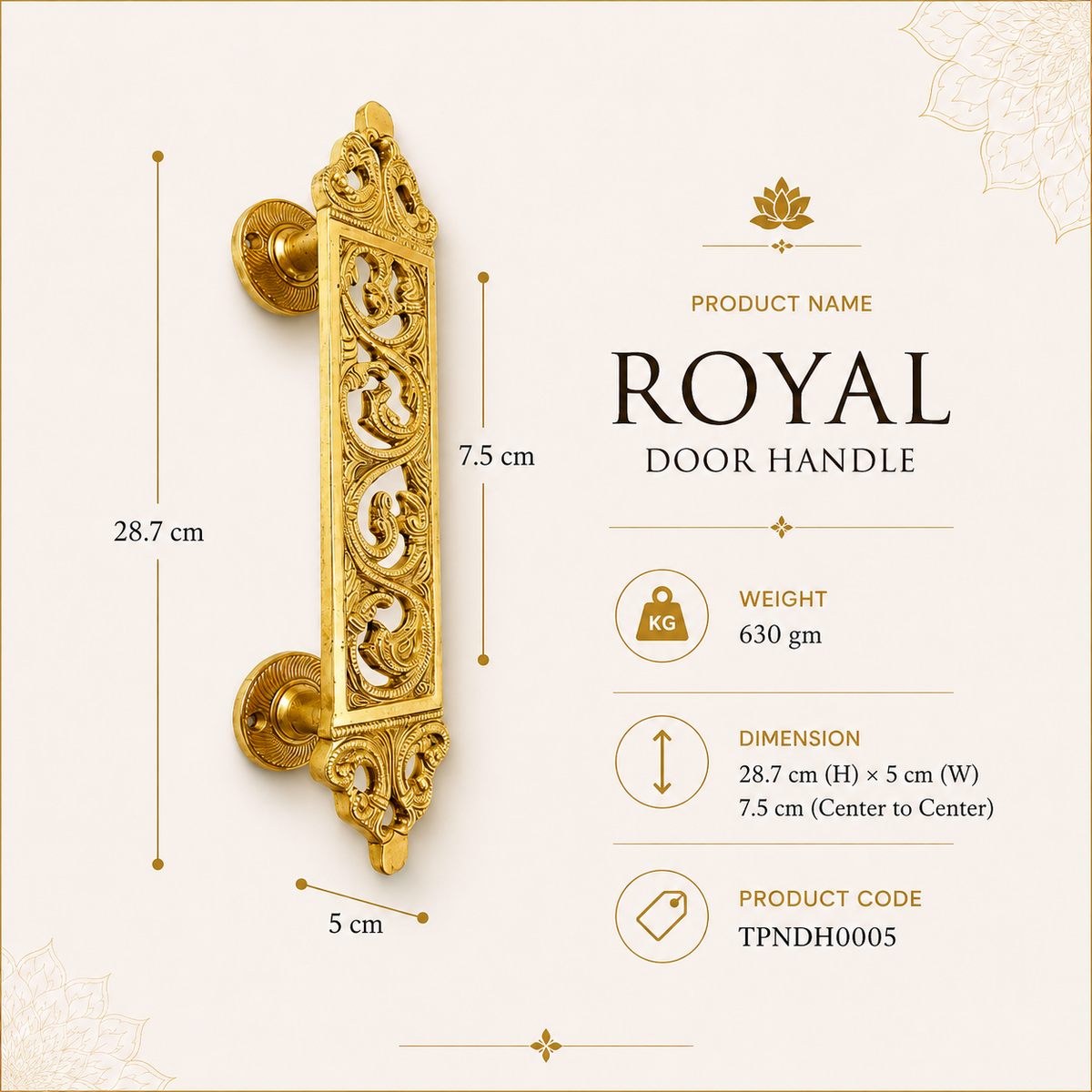 Royal Brass Door Handle | Premium Solid Brass Main Door Handle | Antique Finish | Luxury Home Entrance Decor