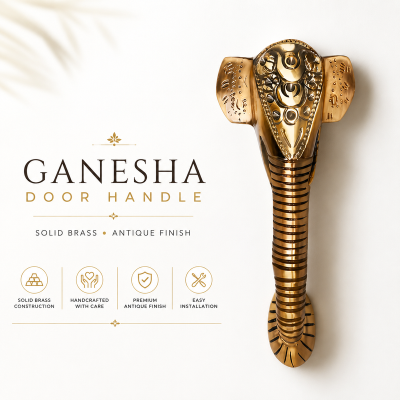 Ganesha Brass Door Handle | Premium Solid Brass Main Door Handle | Antique Finish | Vastu Home Entrance Decor