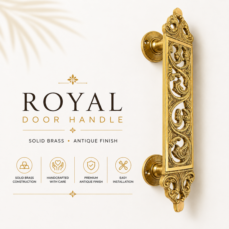 Royal Brass Door Handle | Premium Solid Brass Main Door Handle | Antique Finish | Luxury Home Entrance Decor