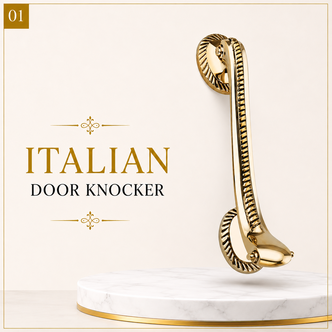 Italian Brass Door Knocker | Premium Solid Brass Italian Style Entrance Door Knocker | Antique Finish | Luxury Main Door Hardware