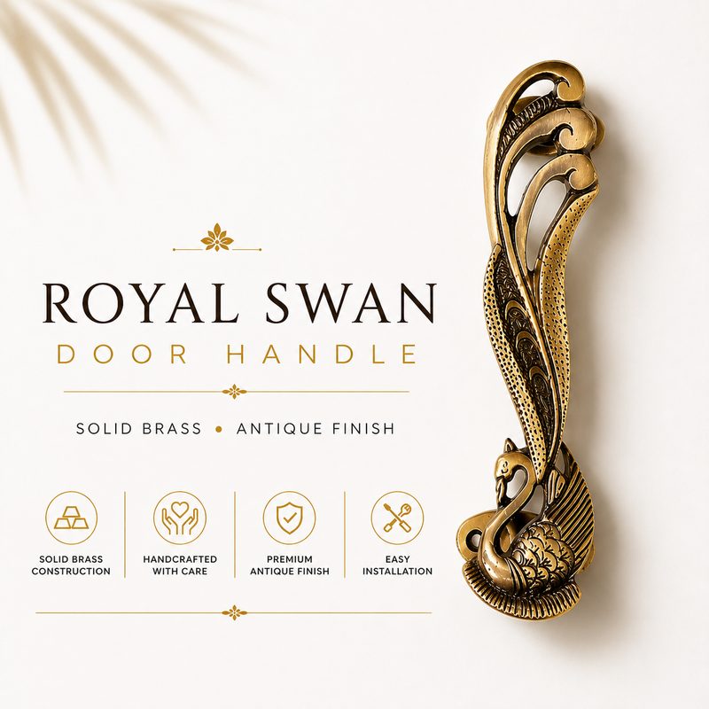 Royal Swan Brass Door Handle | Premium Solid Brass Main Door Handle | Antique Finish | Luxury Home Entrance Decor