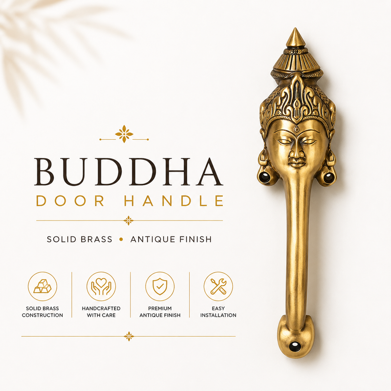 Buddha Brass Door Handle | Premium Solid Brass Main Door Handle | Antique Finish | Luxury Home Entrance Decor