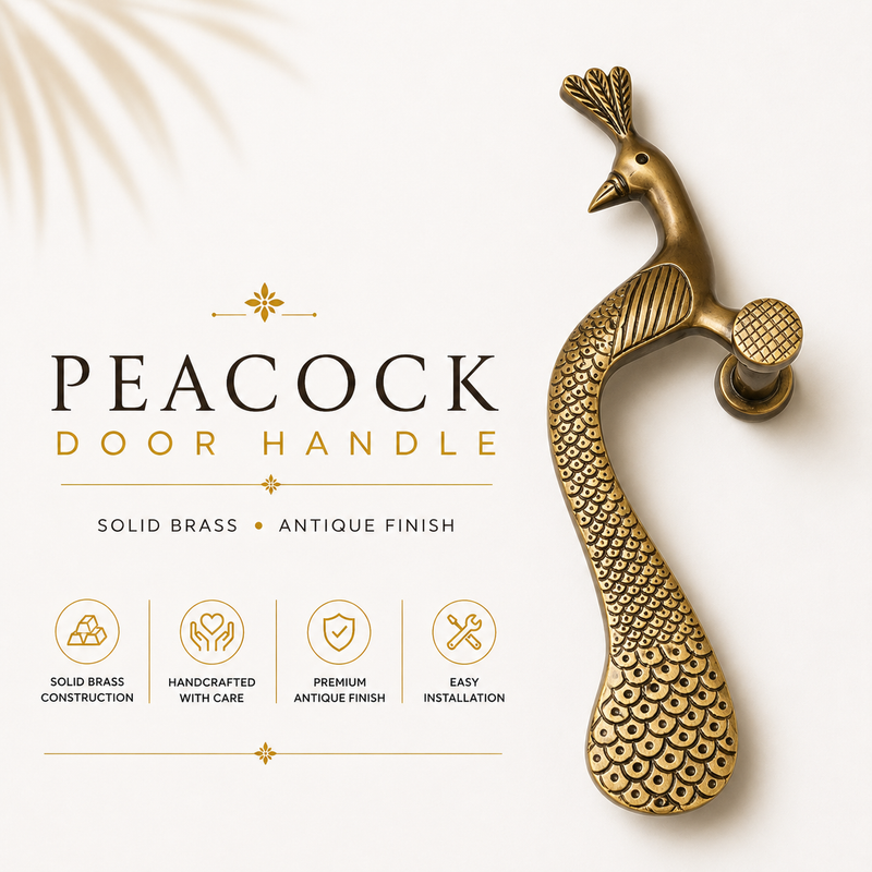Peacock Brass Door Handle | Premium Solid Brass Main Door Handle | Antique Finish | Luxury Home Entrance Decor