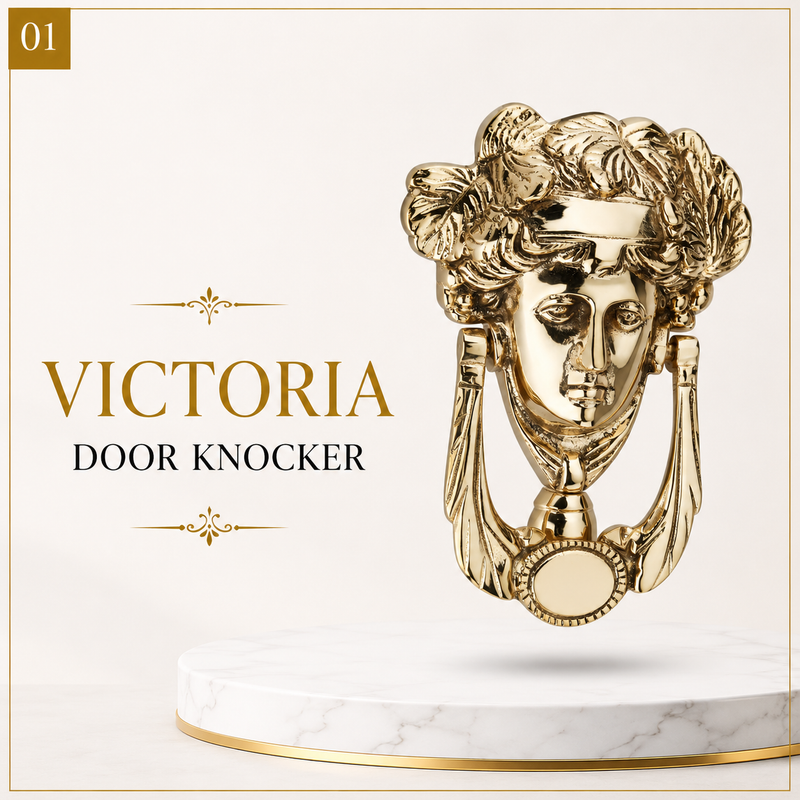 Victoria Brass Door Knocker | Vintage Victorian Face Door Knocker | Solid Brass Main Door Knocker | Antique Finish Entrance Hardware