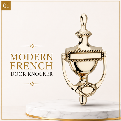 Modern French Brass Door Knocker | Premium Solid Brass Entrance Door Knocker | Antique Finish | Luxury Main Door Hardware