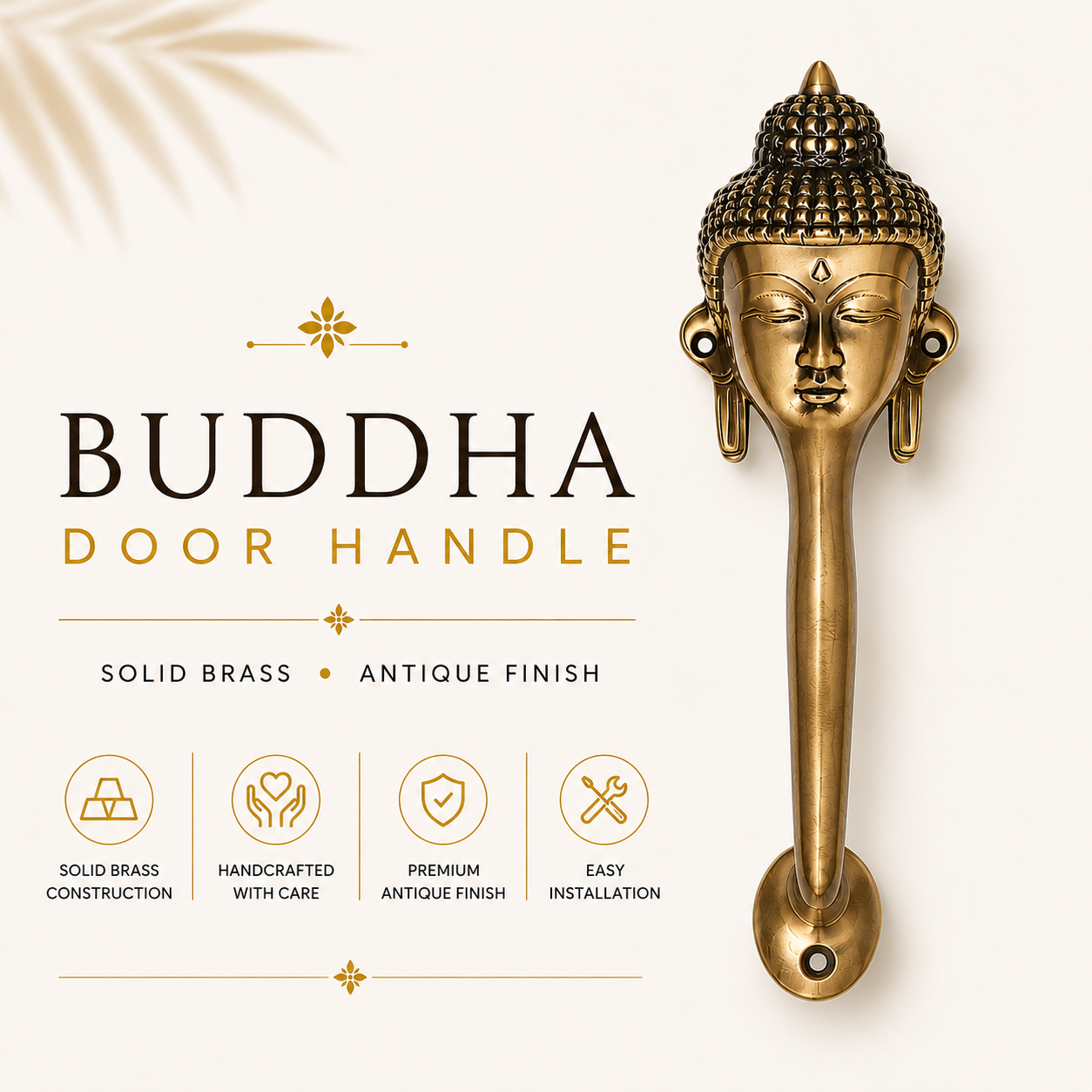 Single Buddha Brass Door Handle | Premium Solid Brass Main Door Handle | Antique Finish | Luxury Home Entrance Decor