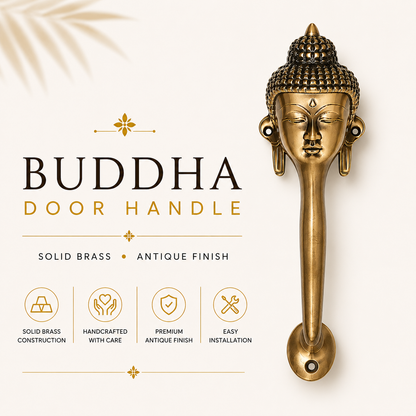 Single Buddha Brass Door Handle | Premium Solid Brass Main Door Handle | Antique Finish | Luxury Home Entrance Decor