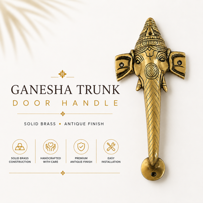 Ganesha Trunk Brass Door Handle | Premium Solid Brass Main Door Handle | Antique Finish | Vastu Home Entrance Decor