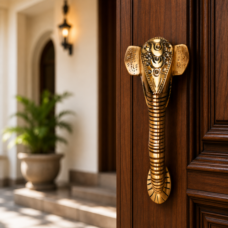 Ganesha Brass Door Handle | Premium Solid Brass Main Door Handle | Antique Finish | Vastu Home Entrance Decor