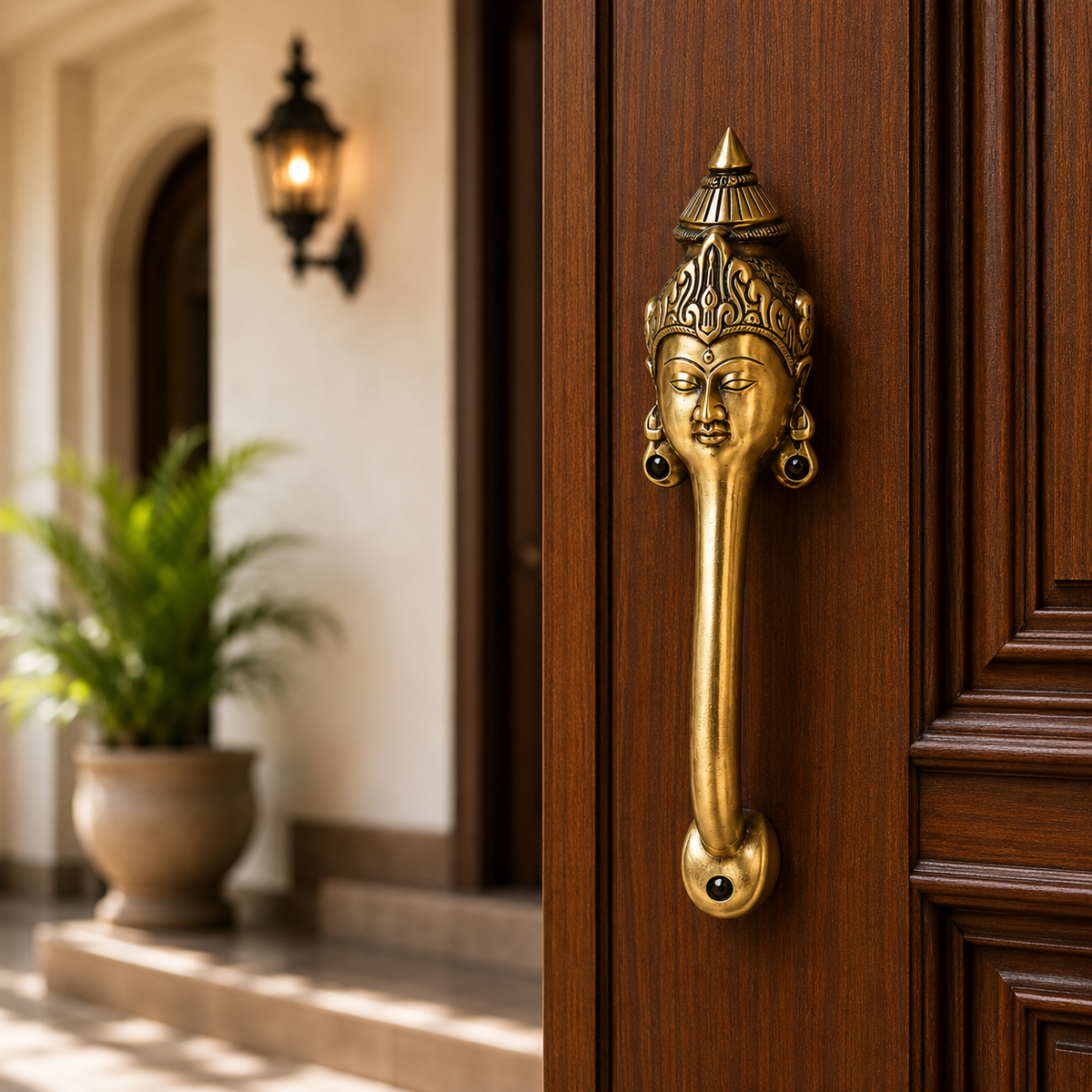 Buddha Brass Door Handle | Premium Solid Brass Main Door Handle | Antique Finish | Luxury Home Entrance Decor
