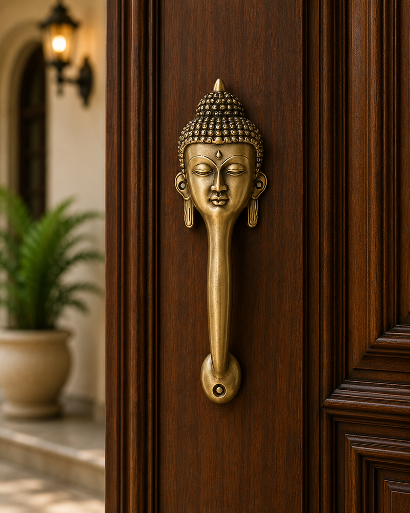 Set of 2 Buddha Brass Door Handle | Premium Solid Brass Main Door Handle | Antique Finish | Luxury Home Entrance Decor