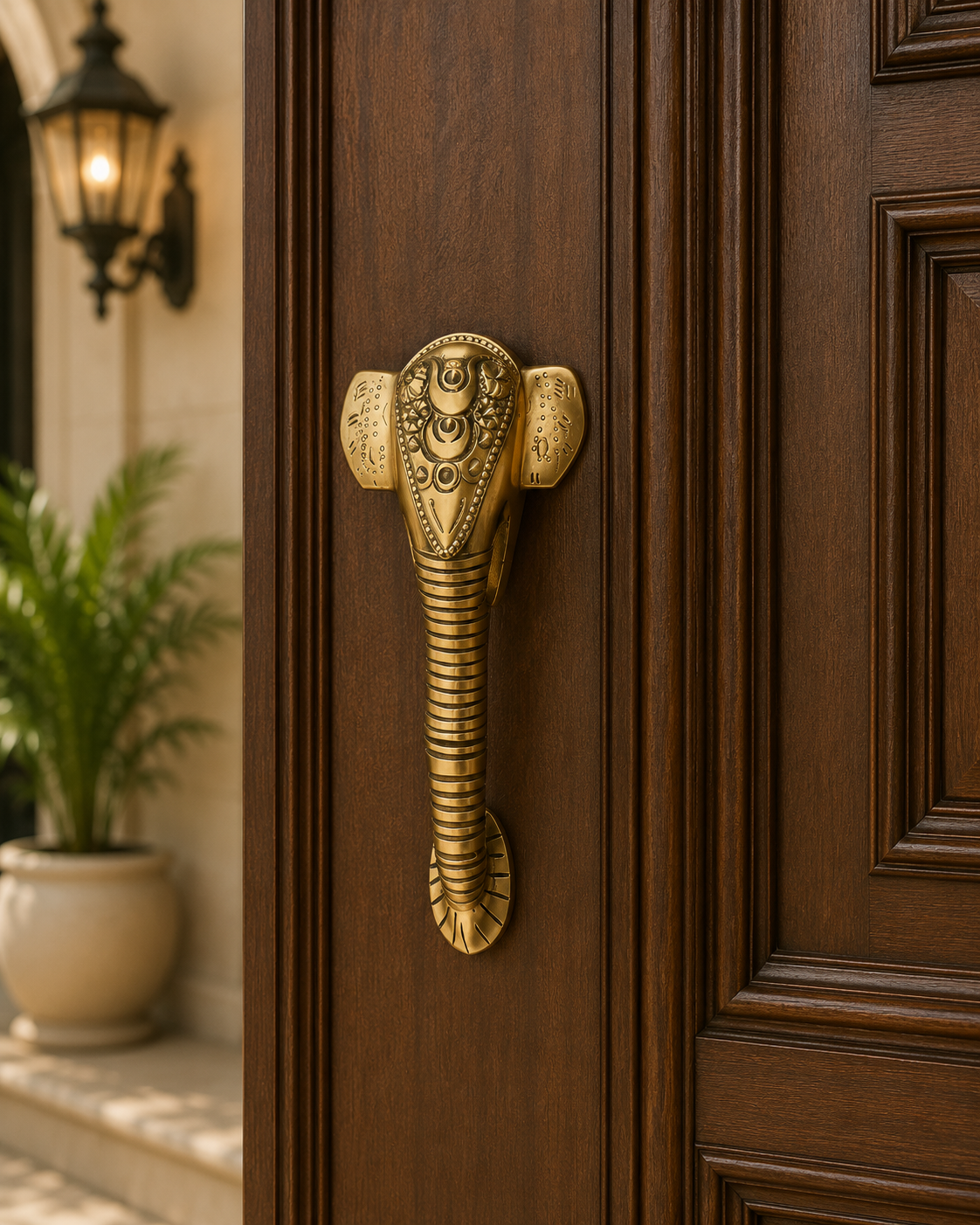Set of 2 Ganesha Brass Door Handle | Premium Solid Brass Main Door Handle | Antique Finish | Vastu Home Entrance Decor