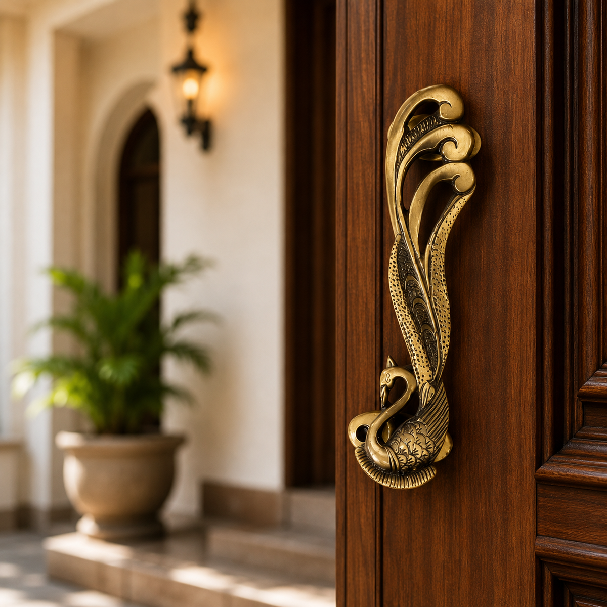 Royal Swan Brass Door Handle | Premium Solid Brass Main Door Handle | Antique Finish | Luxury Home Entrance Decor