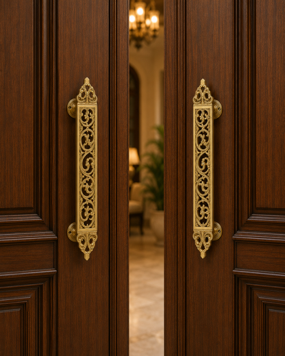 Set of 2 Royal Brass Door Handle | Premium Solid Brass Main Door Handle | Antique Finish | Luxury Home Entrance Decor