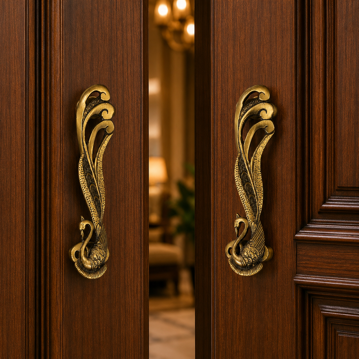Royal Swan Brass Door Handle | Premium Solid Brass Main Door Handle | Antique Finish | Luxury Home Entrance Decor