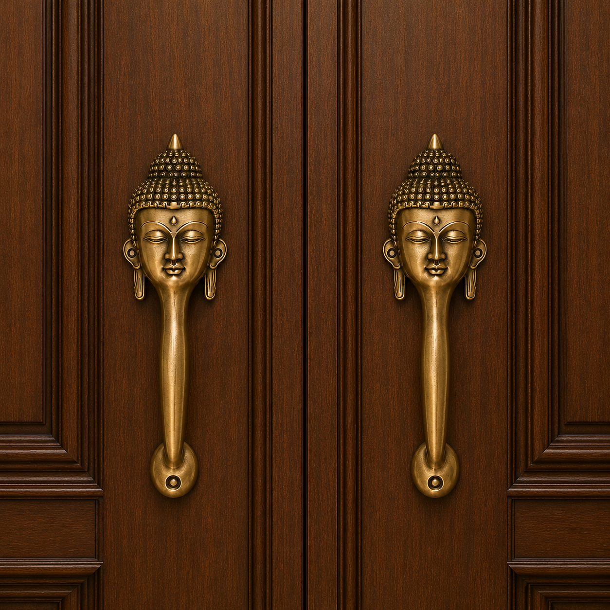 Set of 2 Buddha Brass Door Handle | Premium Solid Brass Main Door Handle | Antique Finish | Luxury Home Entrance Decor