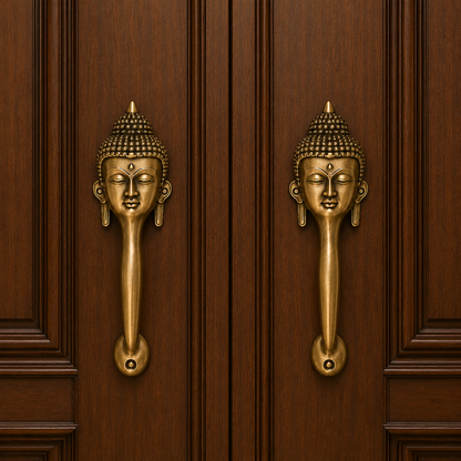 Set of 2 Buddha Brass Door Handle | Premium Solid Brass Main Door Handle | Antique Finish | Luxury Home Entrance Decor