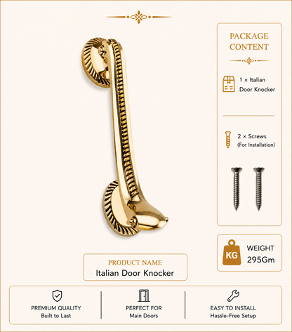 Italian Brass Door Knocker | Premium Solid Brass Italian Style Entrance Door Knocker | Antique Finish | Luxury Main Door Hardware