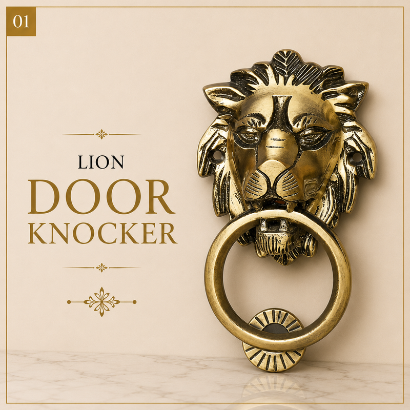 Lion Brass Door Knocker | Premium Solid Brass Main Door Knocker | Antique Finish | Luxury Home Entrance Decor