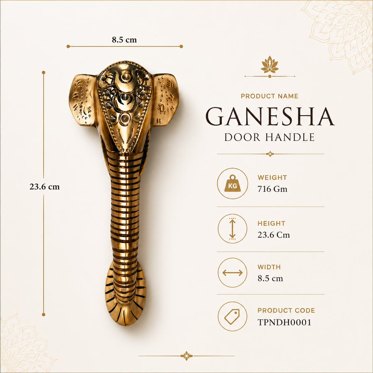 Ganesha Brass Door Handle | Premium Solid Brass Main Door Handle | Antique Finish | Vastu Home Entrance Decor