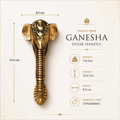 Ganesha Brass Door Handle | Premium Solid Brass Main Door Handle | Antique Finish | Vastu Home Entrance Decor