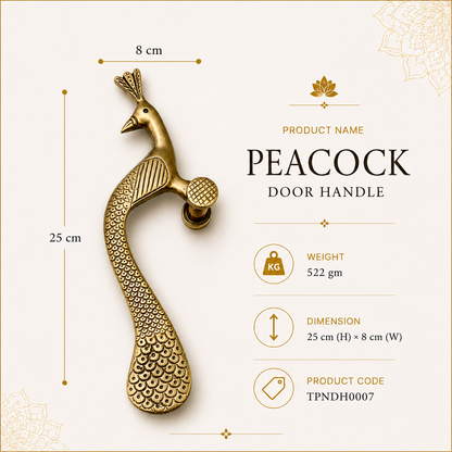 Peacock Brass Door Handle | Premium Solid Brass Main Door Handle | Antique Finish | Luxury Home Entrance Decor