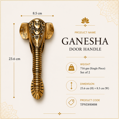 Set of 2 Ganesha Brass Door Handle | Premium Solid Brass Main Door Handle | Antique Finish | Vastu Home Entrance Decor