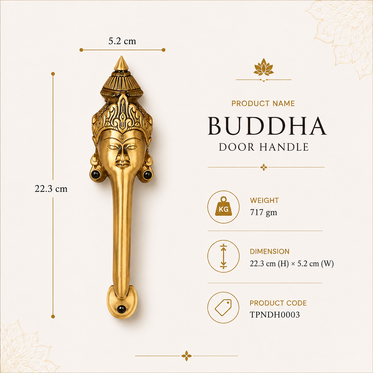 Buddha Brass Door Handle | Premium Solid Brass Main Door Handle | Antique Finish | Luxury Home Entrance Decor