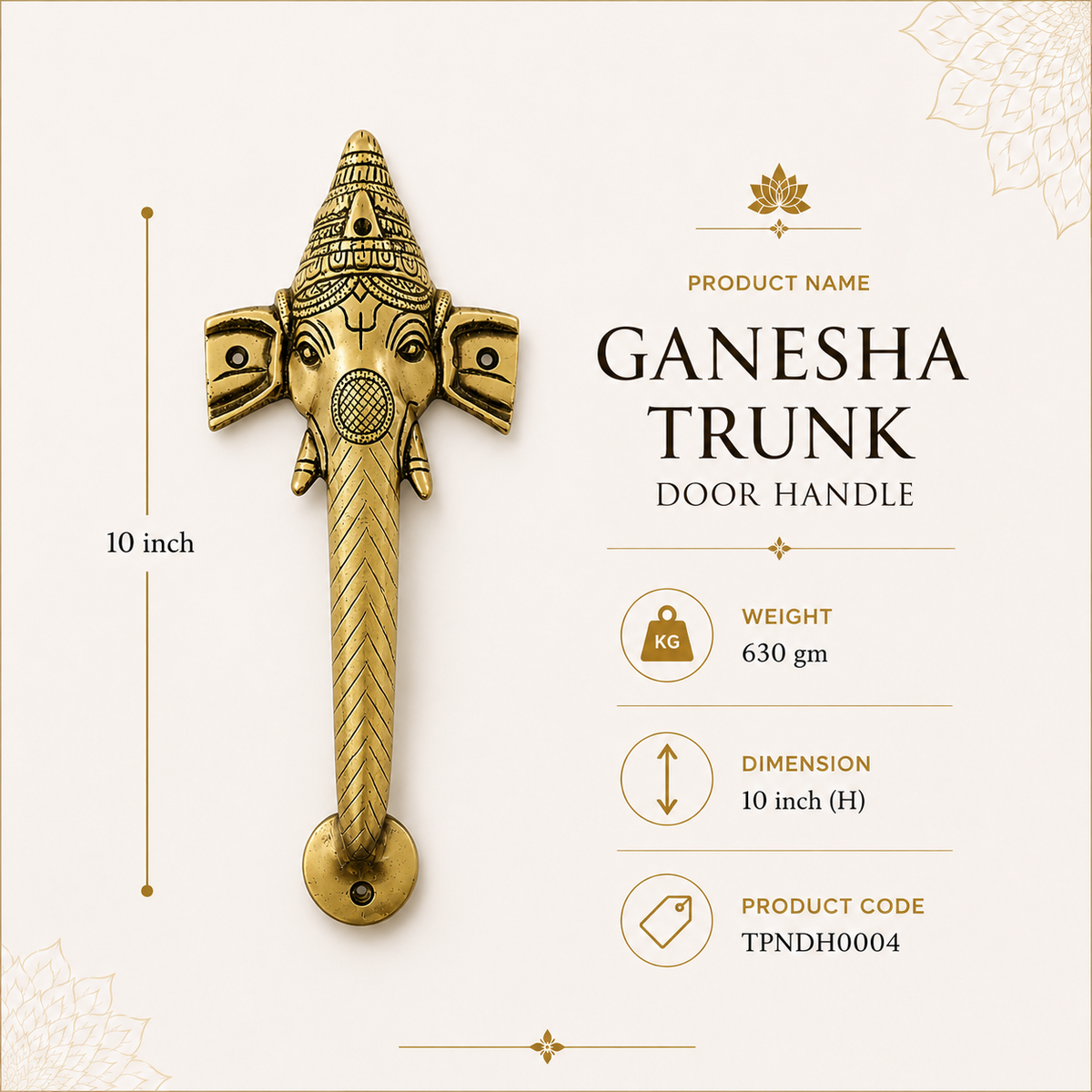 Ganesha Trunk Brass Door Handle | Premium Solid Brass Main Door Handle | Antique Finish | Vastu Home Entrance Decor