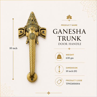 Ganesha Trunk Brass Door Handle | Premium Solid Brass Main Door Handle | Antique Finish | Vastu Home Entrance Decor