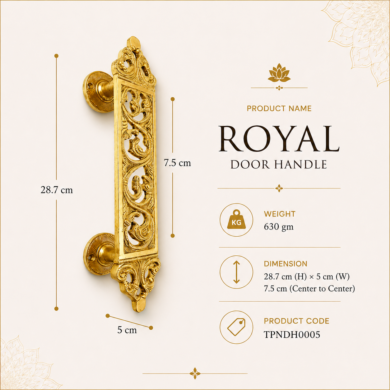 Set of 2 Royal Brass Door Handle | Premium Solid Brass Main Door Handle | Antique Finish | Luxury Home Entrance Decor