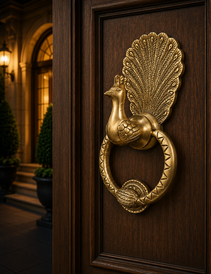Peacock Brass Door Knocker | Premium Solid Brass Main Door Knocker | Antique Finish | Luxury Home Entrance Decor