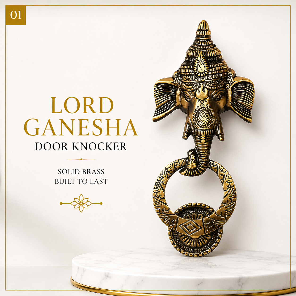 Lord Ganesha Brass Door Knocker | Premium Solid Brass Main Door Knocker | Antique Finish | Vastu Home Entrance Decor