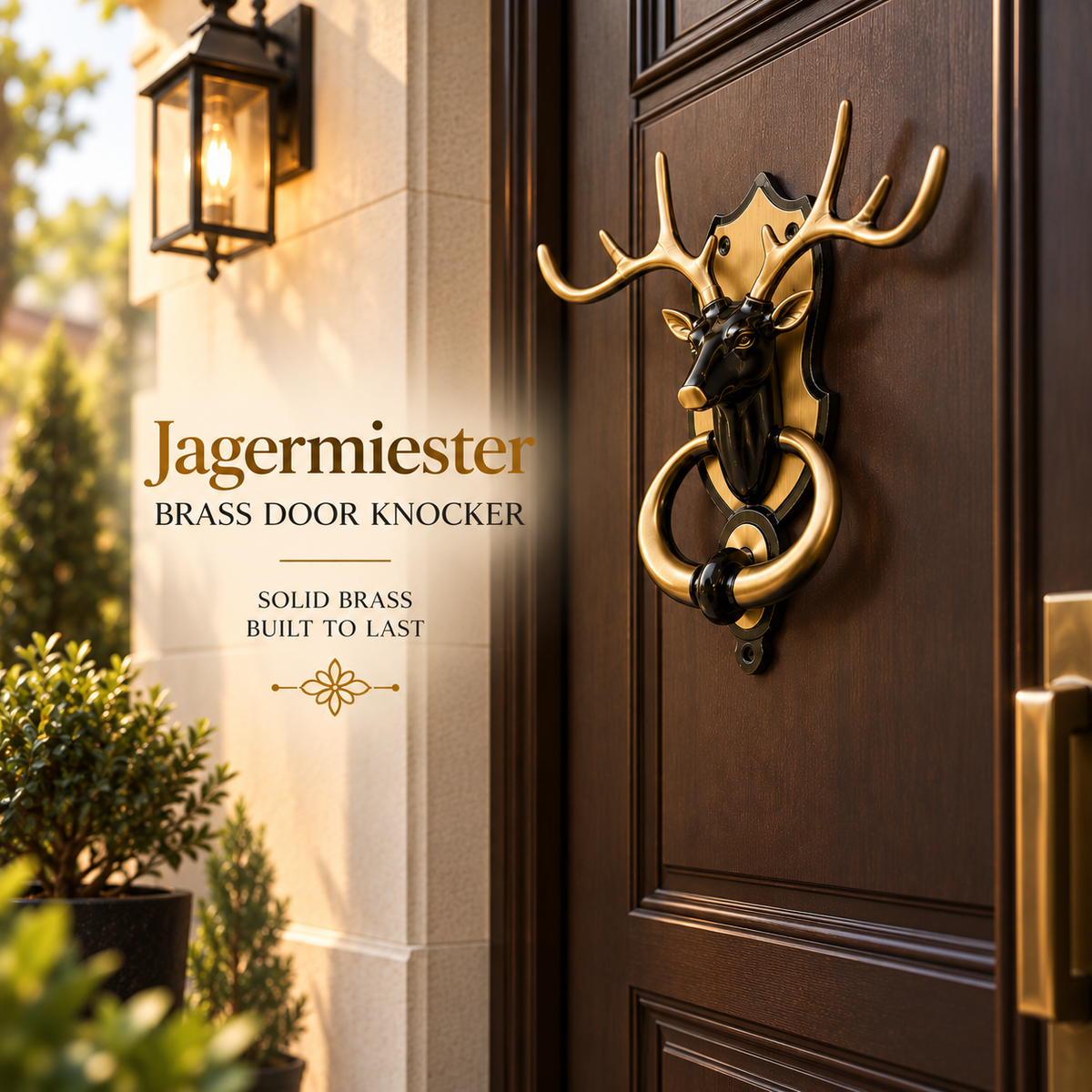 Jagermeister Brass Door Knocker | Premium Solid Brass Deer Main Door Knocker | Antique Finish | Luxury Home Entrance Decor