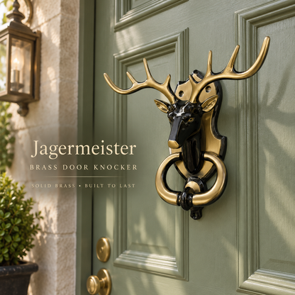 Jagermeister Brass Door Knocker | Premium Solid Brass Deer Main Door Knocker | Antique Finish | Luxury Home Entrance Decor