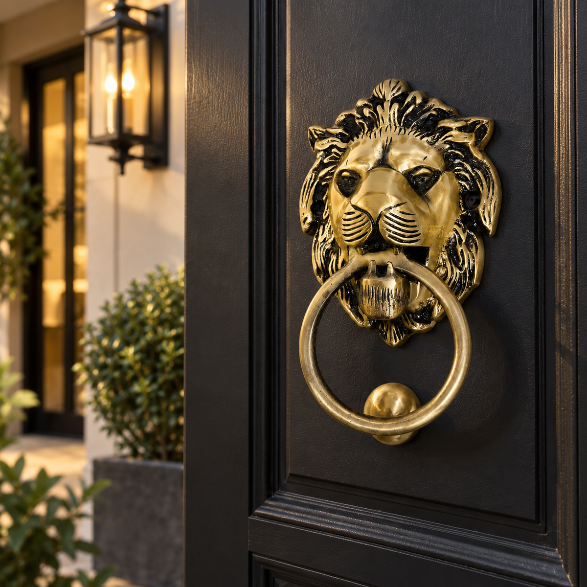 Lion Brass Door Knocker 8 Inch | Premium Solid Brass Main Door Knocker | Antique Gold Finish | Luxury Entrance Decor