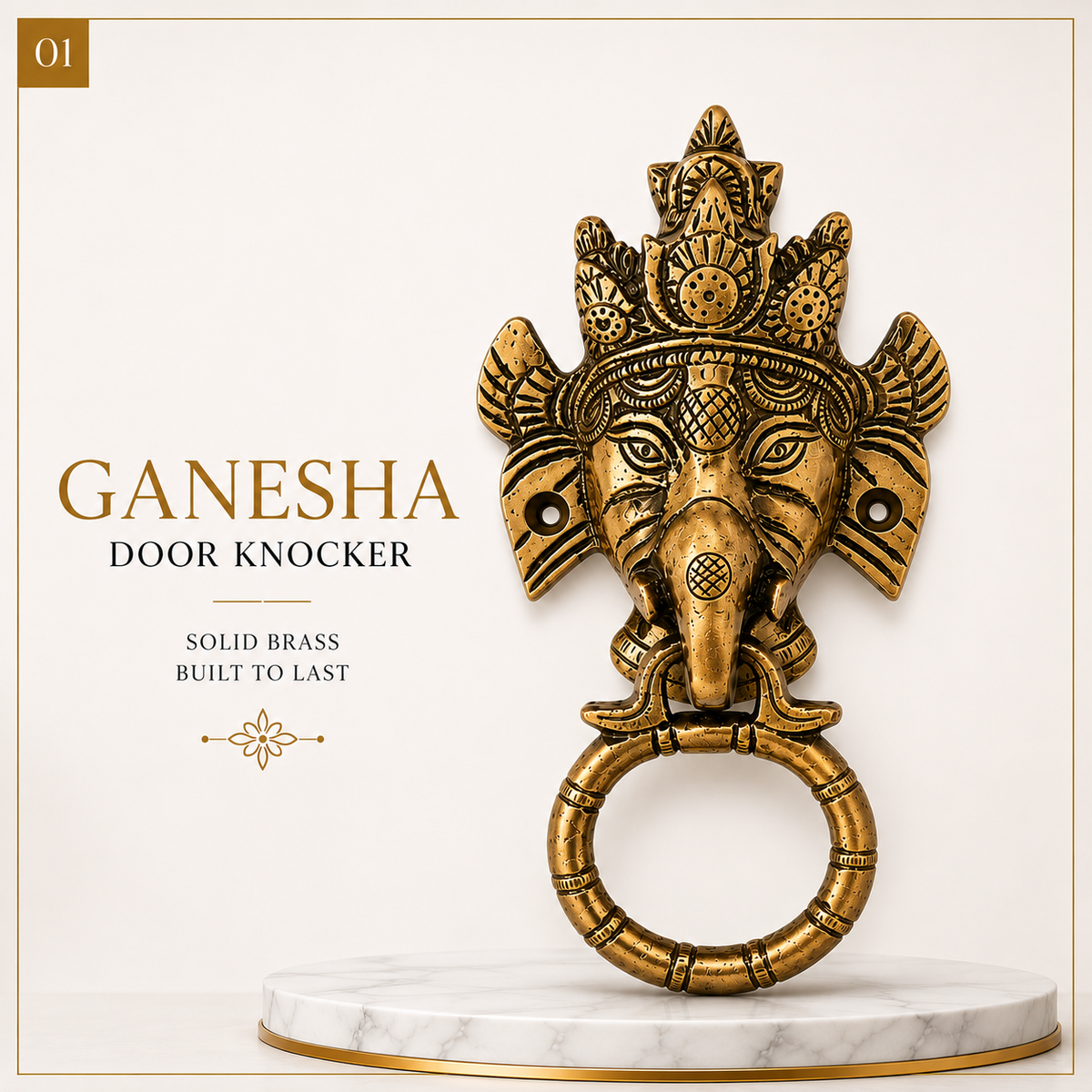 Lord Ganesha Brass Door Knocker | Premium Solid Brass Main Door Knocker | Antique Finish | Vastu Home Entrance Decor