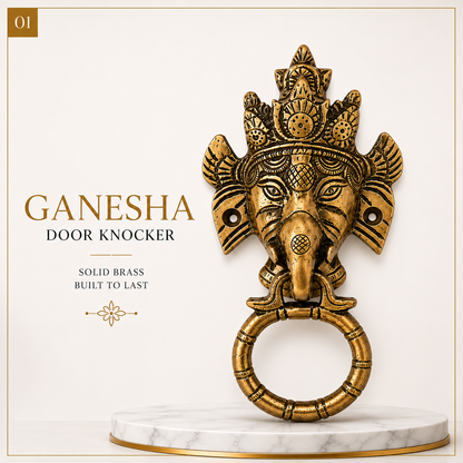 Lord Ganesha Brass Door Knocker | Premium Solid Brass Main Door Knocker | Antique Finish | Vastu Home Entrance Decor