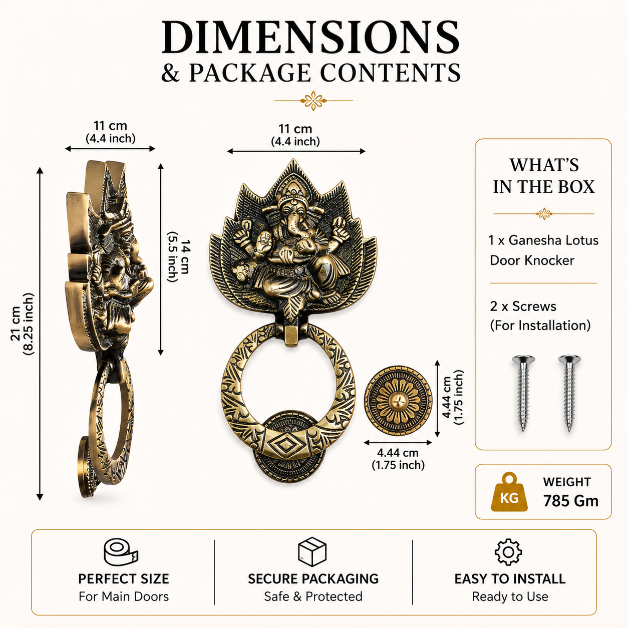 Ganesha Brass Door Knocker | Premium Solid Brass Main Door Knocker | Antique Finish | Vastu Home Entrance Decor
