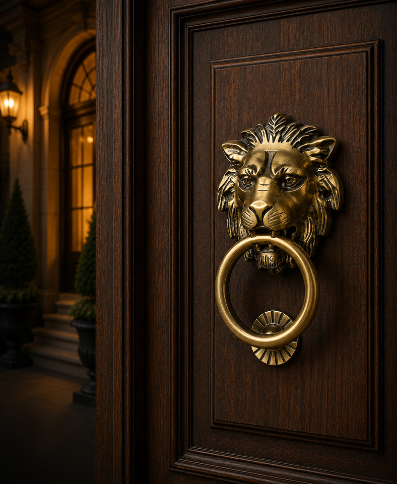 Lion Brass Door Knocker | Premium Solid Brass Main Door Knocker | Antique Finish | Luxury Home Entrance Decor
