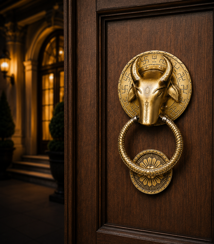 Nandi Brass Door Knocker | Premium Solid Brass Main Door Knocker | Antique Finish | Vastu & Home Entrance Decor