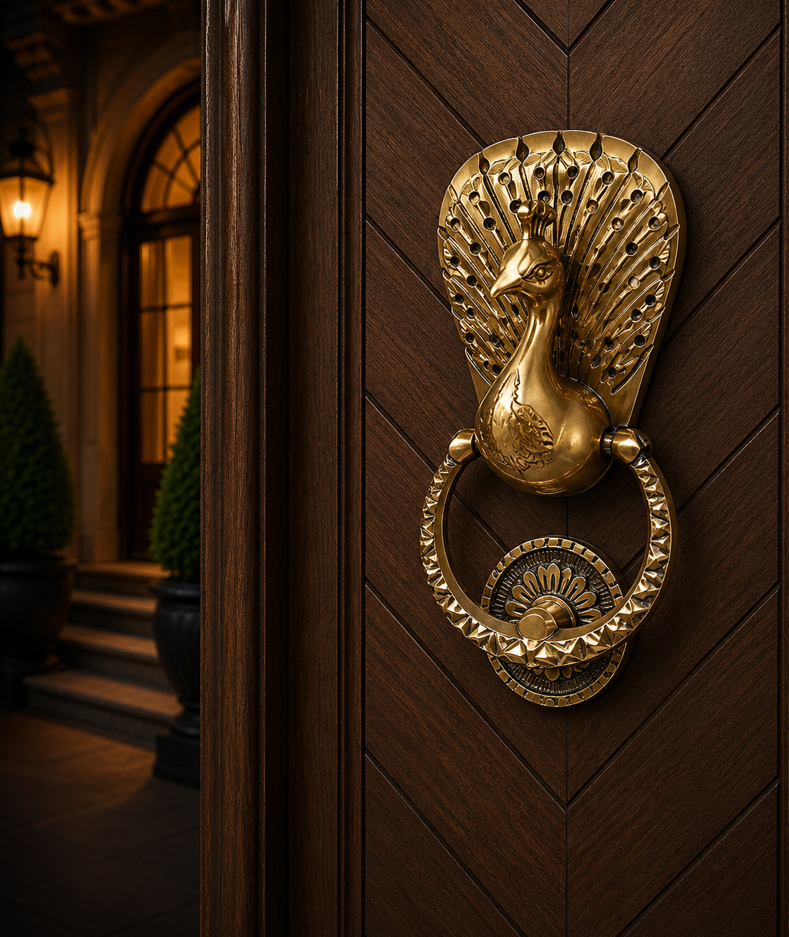 Peacock Majesty Brass Door Knocker | Premium Solid Brass Main Door Knocker | Antique Finish | Luxury Home Entrance Decor