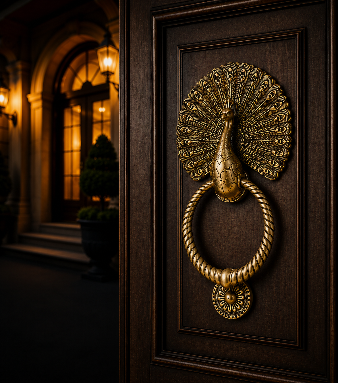 Grand Royal Peacock Brass Door Knocker | Premium Solid Brass Main Door Knocker | Antique Finish | Luxury Home Entrance Decor