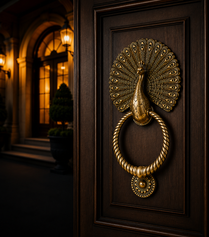 Grand Royal Peacock Brass Door Knocker | Premium Solid Brass Main Door Knocker | Antique Finish | Luxury Home Entrance Decor