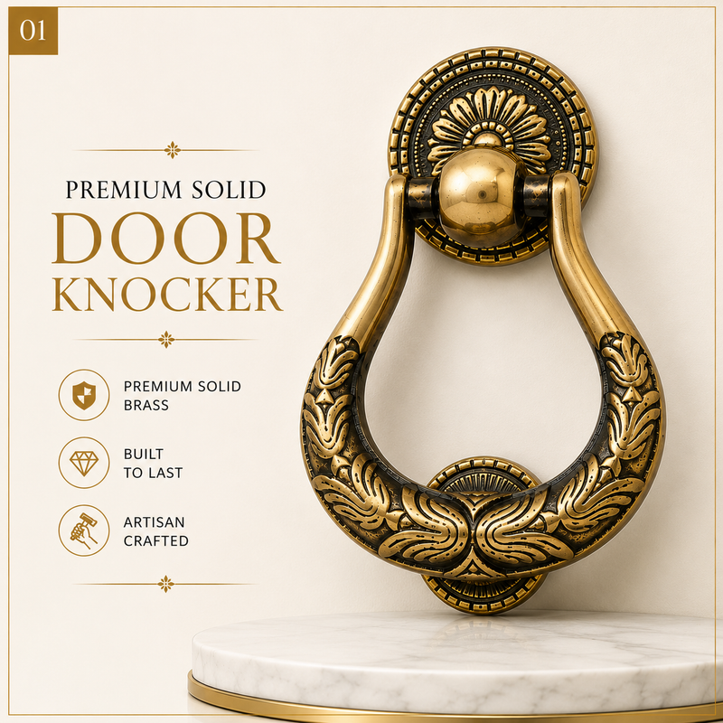 Heritage Brass Door Knocker | Premium Solid Brass Main Door Knocker | Antique Finish | Luxury Home Entrance Decor