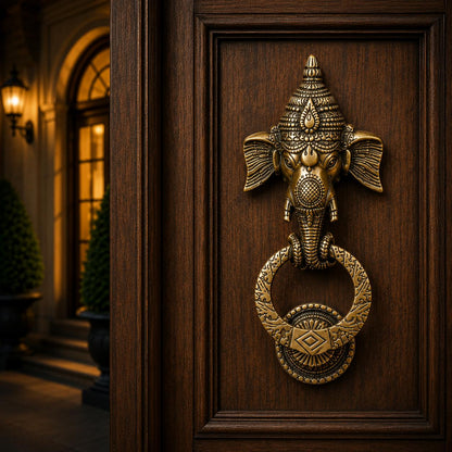 Lord Ganesha Brass Door Knocker | Premium Solid Brass Main Door Knocker | Antique Finish | Vastu Home Entrance Decor