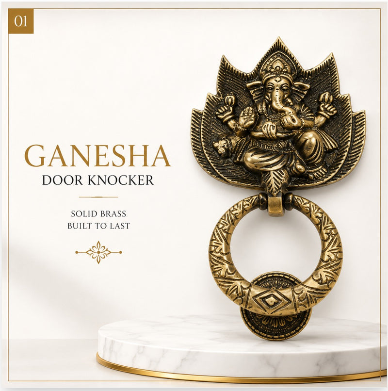 Ganesha Brass Door Knocker | Premium Solid Brass Main Door Knocker | Antique Finish | Vastu Home Entrance Decor