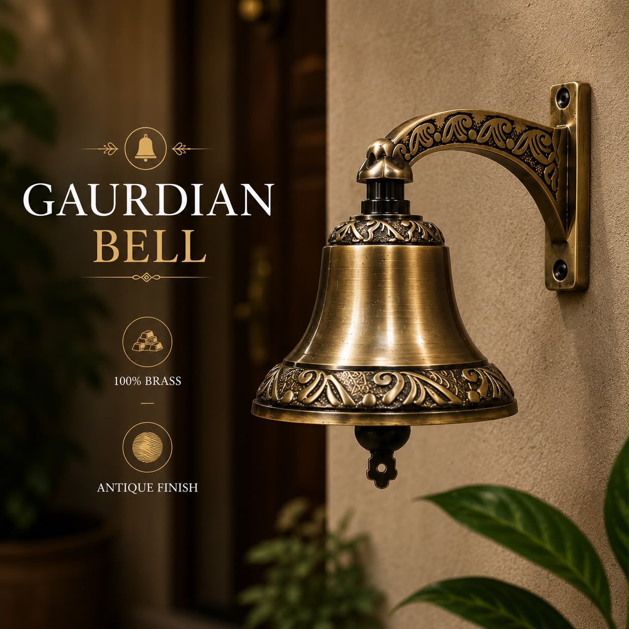 Guardian Brass Bell | Premium Solid Brass Door Bell | Antique Finish | Luxury Home Entrance Decor