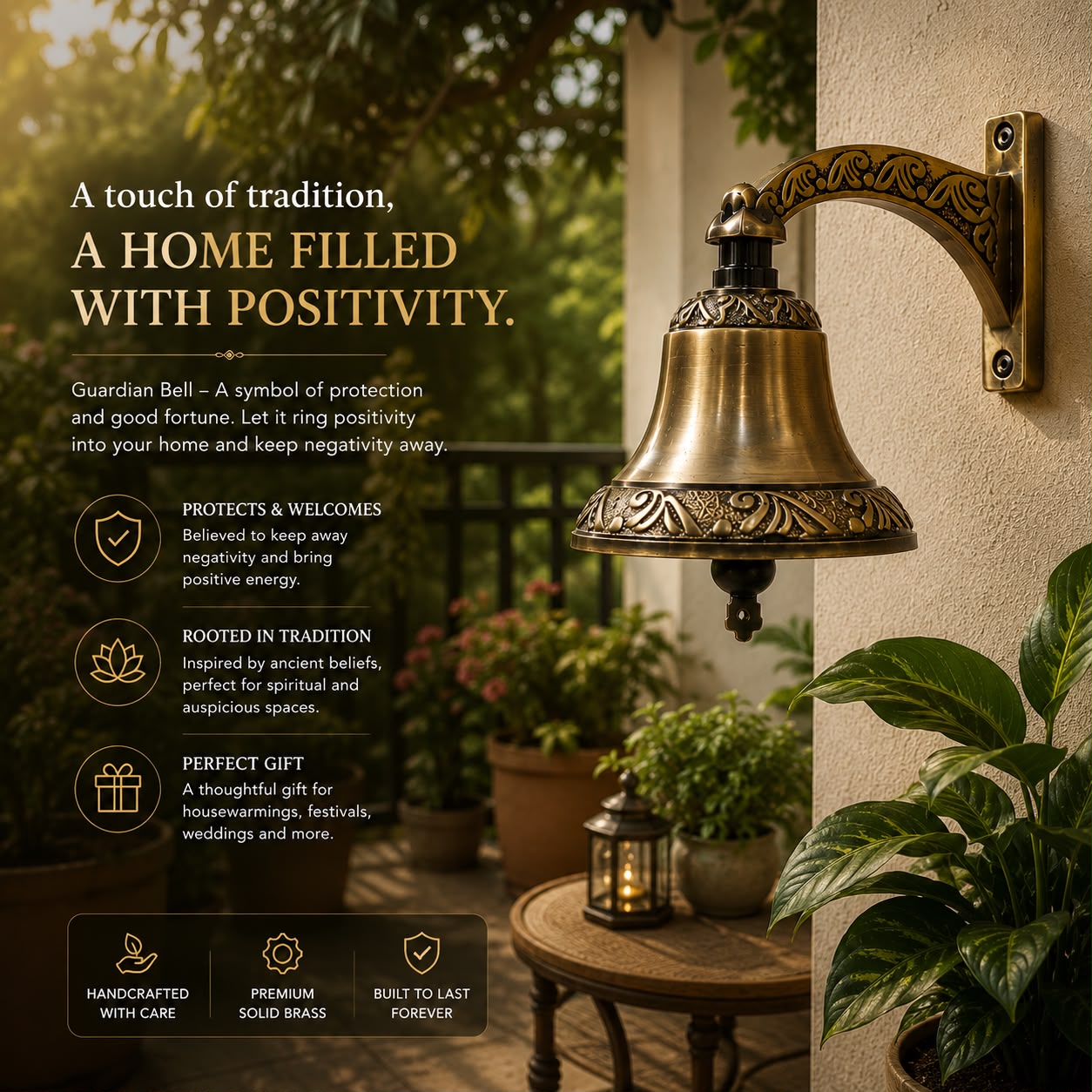 Guardian Brass Bell | Premium Solid Brass Door Bell | Antique Finish | Luxury Home Entrance Decor
