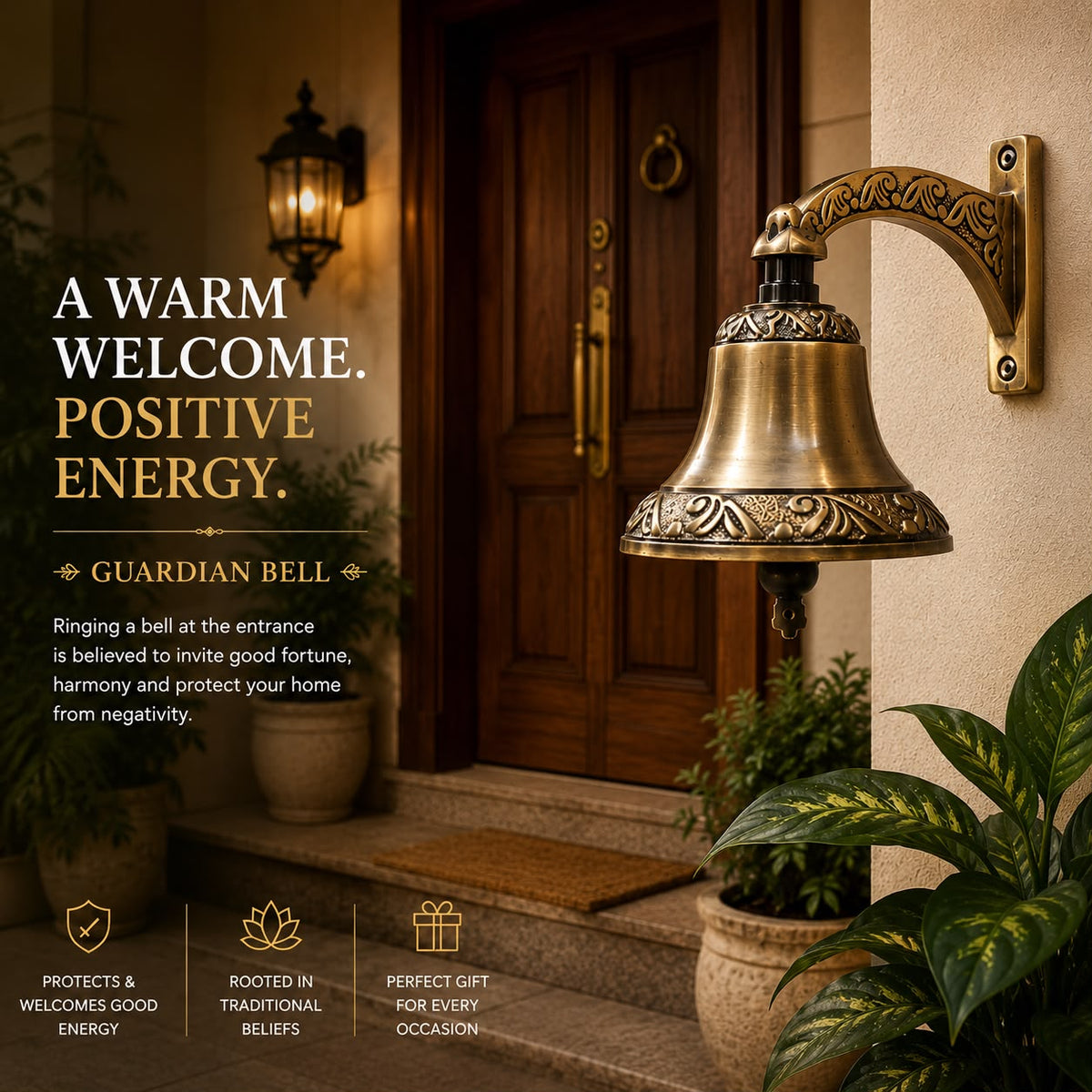 Guardian Brass Bell | Premium Solid Brass Door Bell | Antique Finish | Luxury Home Entrance Decor